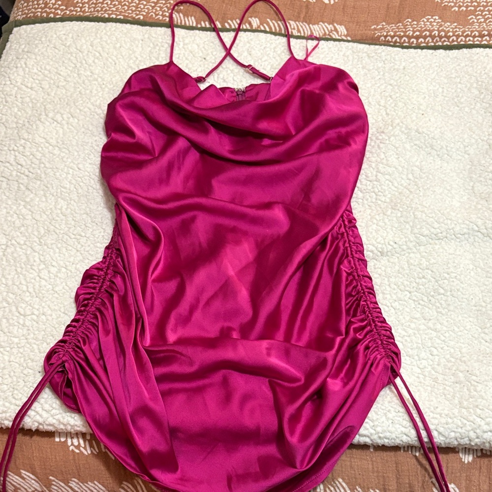 Silk Magenta Cross Back Mini Dress